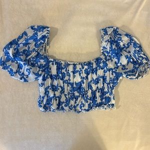 Nasty Gal Blue and White Crop Top